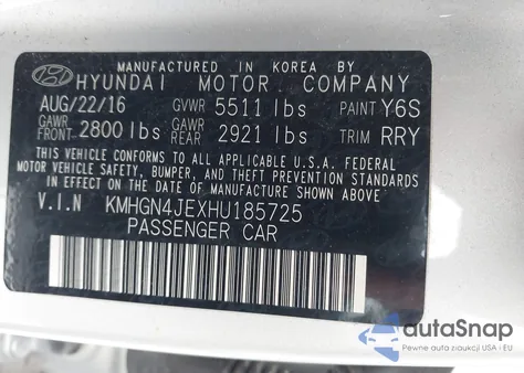 2017 Genesis G80 3.8 z USA, uszkodzony, nr VIN KMHGN4JEXHU185725